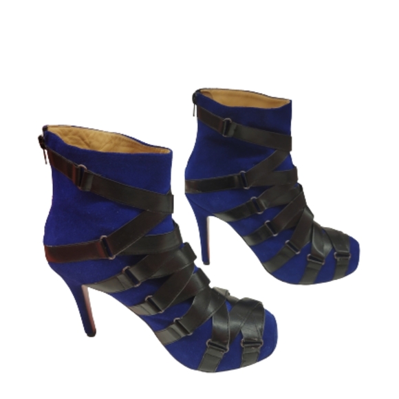Christian Louboutin Nitoinimoi Bandage Suede Leather Blue Black Ankle Bo… - Picture 5 of 16
